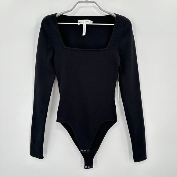 Apiece Apart Black Marjetta Bodysuit size S Long Sleeve Rib Knit Square Neck NWT - Picture 1 of 12